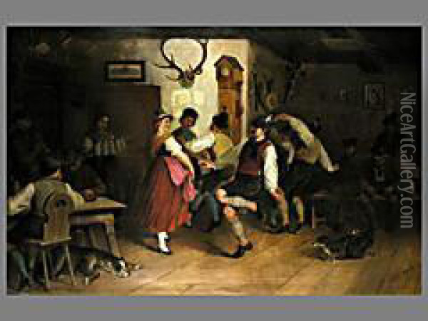 Beim Tanz Im Wirtshaus Oil Painting - Franz Volkl