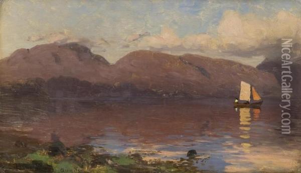 Solnedgang Sognefjord Oil Painting - Hans Dahl