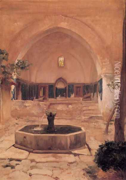 Courtyard of a Mosque at Broussa Oil Painting - Lord Frederick Leighton