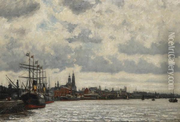 Rede Van Antwerpen Vanaf Napoleonkaai Oil Painting - Edmond De Looz-Block