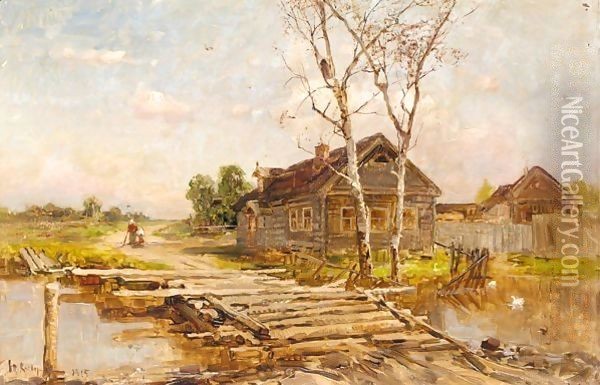 Summer Bridge Oil Painting - Iulii Iul'evich (Julius) Klever