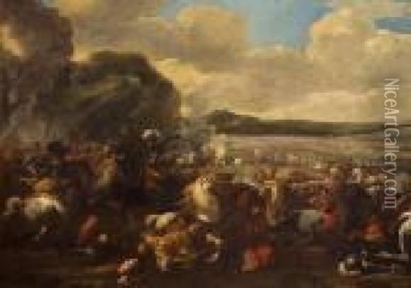 A Battle Scene Between Christians And Turks Oil Painting - Antonio Calza