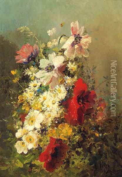 Daisies, Poppies And Wild Roses Oil Painting - Eugene Petit