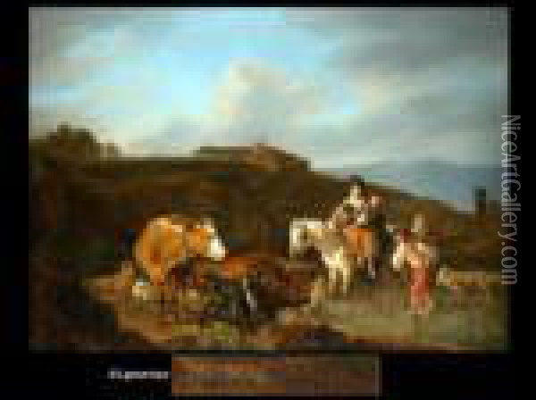 Vieh Und Reiter In Italienischer Landschaf Oil Painting - Wilhelm Alexander W. Von Kobell
