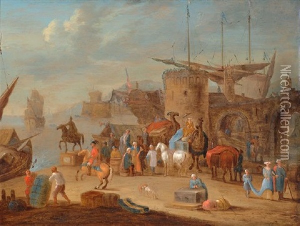 Oriental Harbour Oil Painting - Jan-Baptiste van der Meiren
