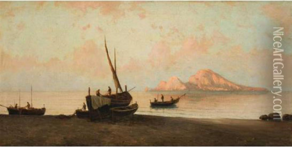 Pescatori Con Vista Dell'isola Di Capri Oil Painting - Alessandro la Volpe