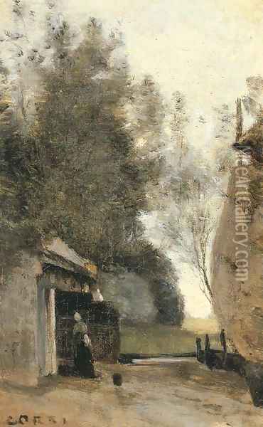 Environs d'Amsterdam, petite ferme des bords de l'Amstel Oil Painting - Jean-Baptiste-Camille Corot