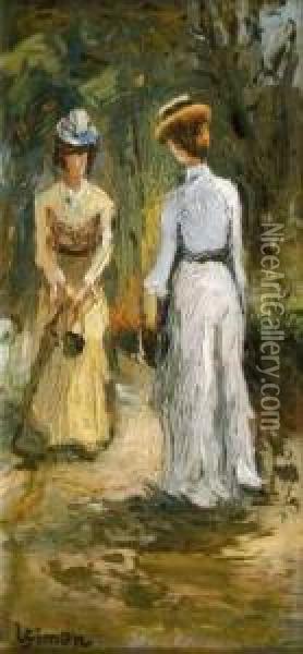 Elegantes A L'ombrelle Oil Painting - Lucien Simon