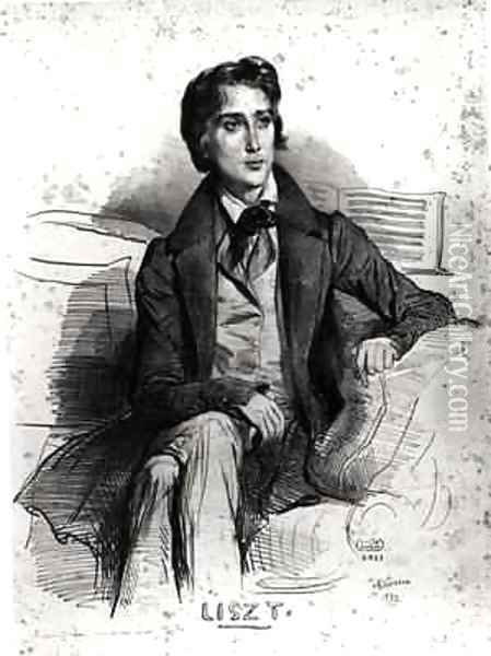Portrait of Franz Liszt 1811-86 Oil Painting - Achille-Jacques-Jean-Marie Deveria