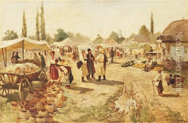Ukrainischer Bauernmarkt Oil Painting - Nicolai K. Pimonenko