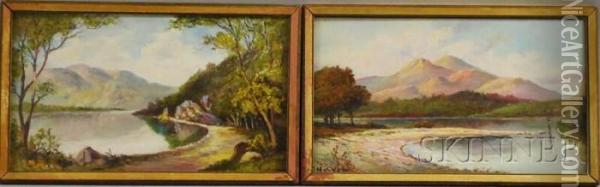 Two Mountain Lake Landscapes. Oil Painting - Frederick Matzow
