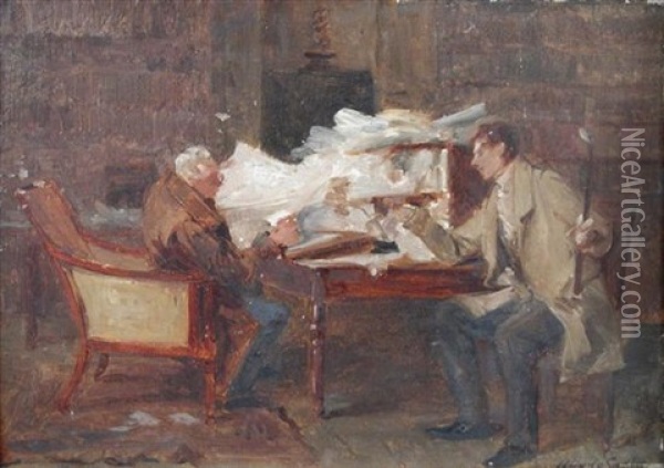 Business At Day And Sons, Solicitors, Office At St. Ives Oil Painting - Walter Dendy Sadler
