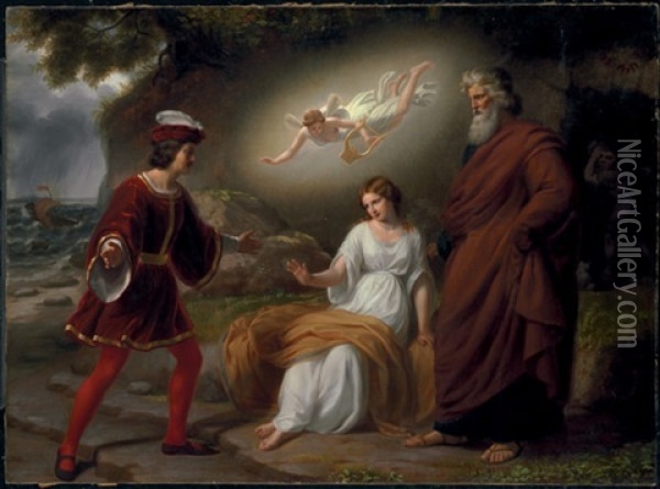 The Meeting Of Ferdinand And Miranda With Prospero (from William Shakespeare's The Tempest) Oil Painting - William Edward Frost