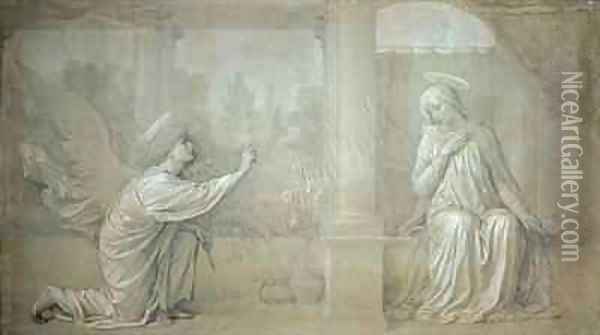 The Annunciation preparatory cartoon for the Cappella Raffo fresco in the Misericordia Cemetery Siena Oil Painting - Alessandro Franchi