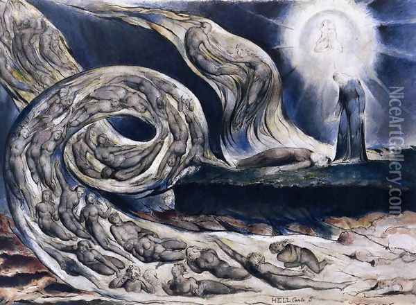 The Lovers' Whirlwind, Francesca da Rimini and Paolo Malatesta Oil Painting - William Blake