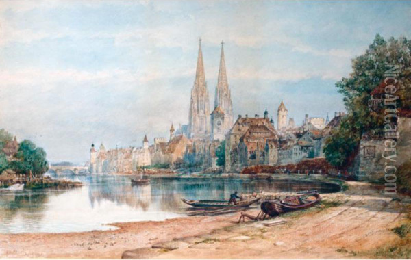 View Of Ratisbon Cathedral Oil Painting - Henry William Brewer