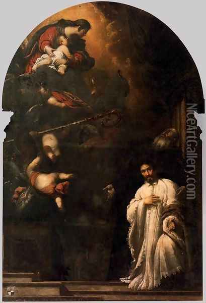 St Benedict Presents Pasqualino Daneli to the Virgin Oil Painting - Sebastiano Mazzoni