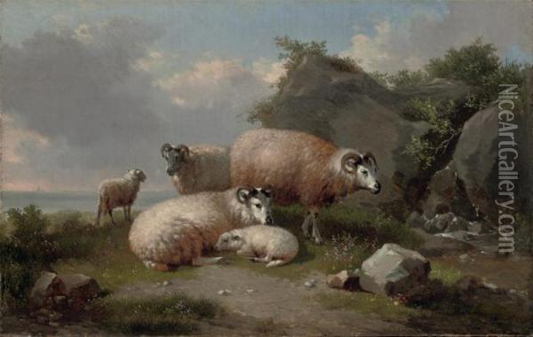 Sheep On A Rocky Coast Oil Painting - Eugene Joseph Verboeckhoven