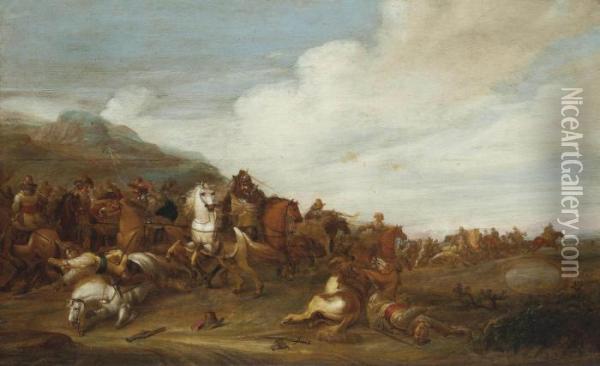 A Cavalry Skirmish Oil Painting - Jan von Huchtenburgh