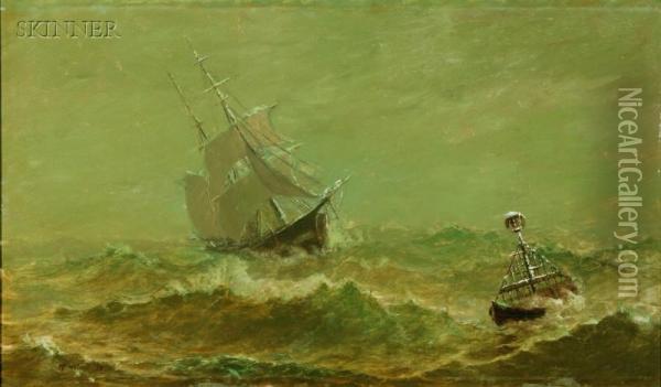 Two Marine Scenes: Ship On The High Seas Oil Painting - William Formby Halsall