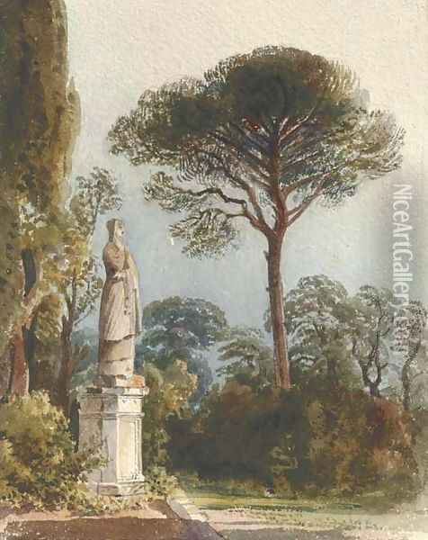 A statue in the gardens of the Villa Muti, Frascati Oil Painting - Harriet Cheney