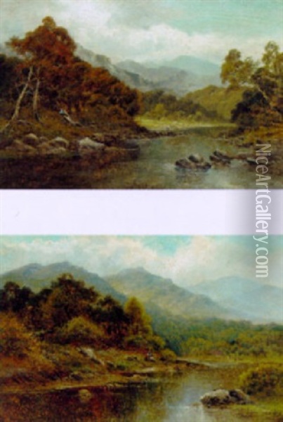 Figures By A Tranquil River Oil Painting - James Peel
