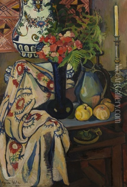 Nature Morte Au Chandelier [still Life With Candlestick] Oil Painting - Suzanne Valadon