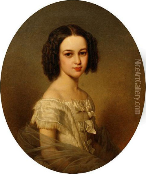 Portrait Of A Young Girl, Thought To Be Madeline Gillmer, The Future Baroness De Lespinasse De St Eon Oil Painting - Johann Grund