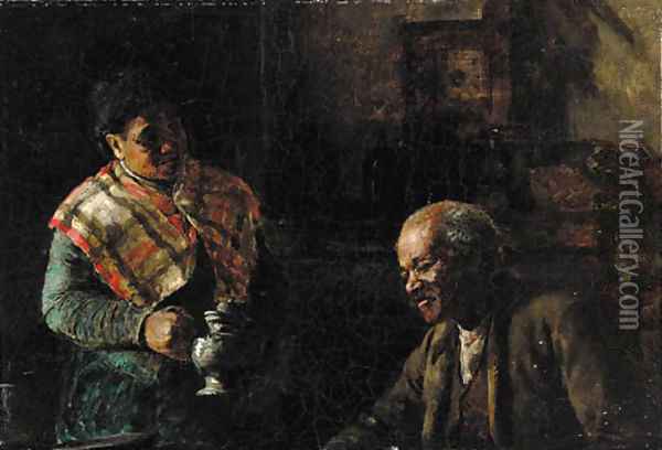 Couple in an Interior Oil Painting - Thomas Hovenden