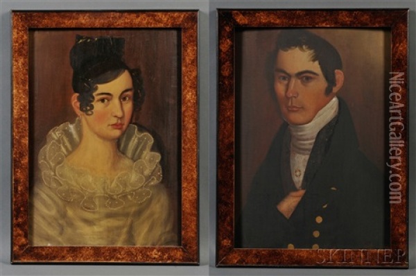 Pair Of Portraits Of Mr. And Mrs. Kimball Dustin Oil Painting - Thomas Ware