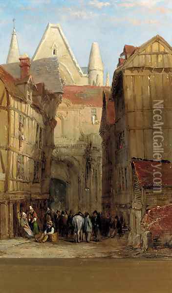 Rue des Halles, Rouen Oil Painting - Lewis John Wood