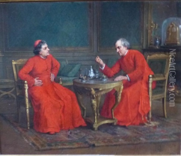 Deux Cardinaux A L'heure Du The Oil Painting - Charles Baptiste Schreiber