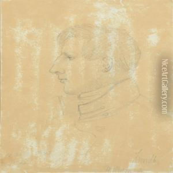 Portrait Of Leutnant Wilhelm Bauditz Seated A Face-to-left Oil Painting - Johan Thomas Lundbye