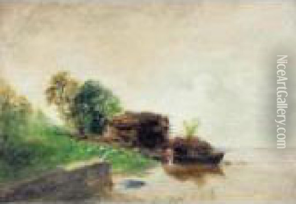 Lavandiere Au Bord De La Riviere Oil Painting - Camille Pissarro