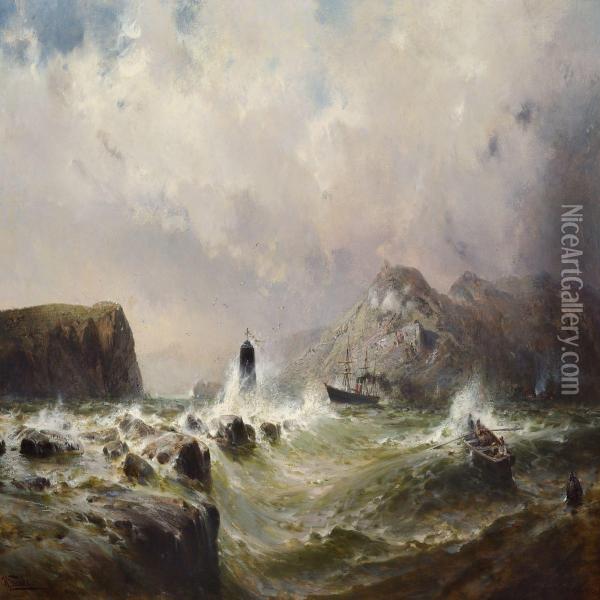 Scottish Coast, Stormy Weather Oil Painting - Hermann Richard Eschke