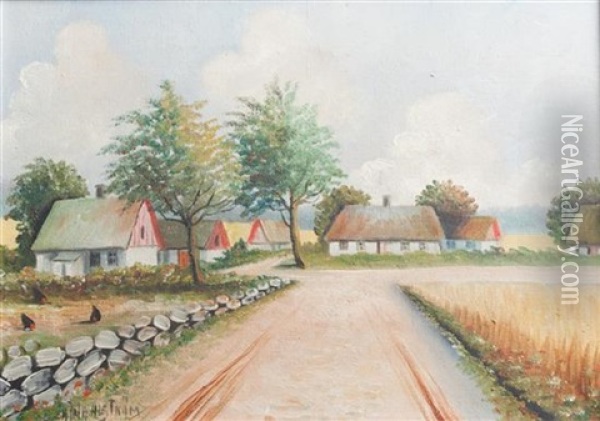 Landscape With Houses Oil Painting - Charlotte Constance Wahlstroem