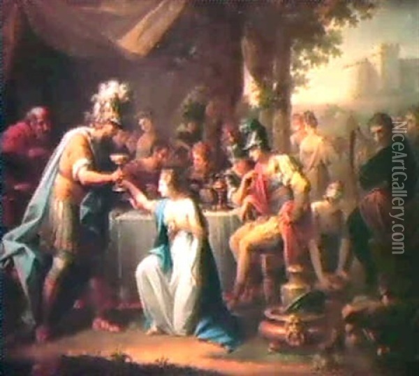 Vortigers, King Of Britain, Enamoured With Rowena, At The   Banquet Of Hengist, The Saxon General Oil Painting - Angelika Kauffmann