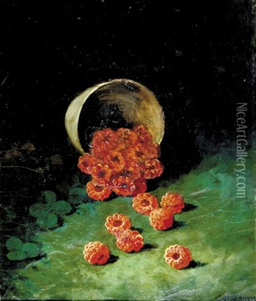 Raspberries In Bowl Oil Painting - Carducius Plantagenet Ream