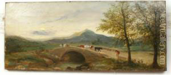Driving Cattle Across A Bridge Oil Painting - Richard Dodd Widdas