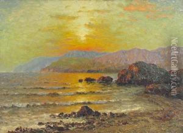 Breaking Waves At Sunset Oil Painting - Dey De Ribcowsky