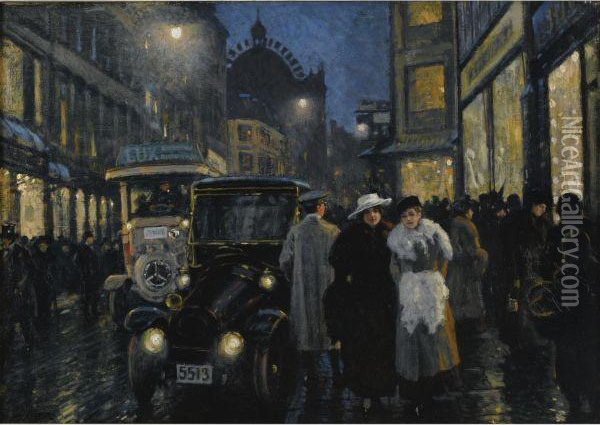 An Evening Stroll On The Boulevard Oil Painting - Paul-Gustave Fischer