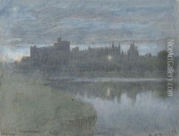 Windsor Castle, Early Morning Oil Painting - Albert Goodwin