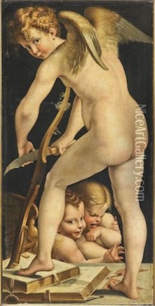 Cupid Making His Bow Oil Painting -  Parmigianino