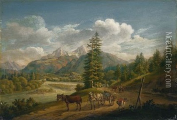 Pferdegespann Im Berchtesgadener Land Oil Painting - Johann Baptist Isenring