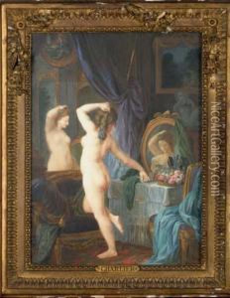 Jeune Femme Devant Un Miroir Dans Un Interieur Oil Painting - Jacques Charlier