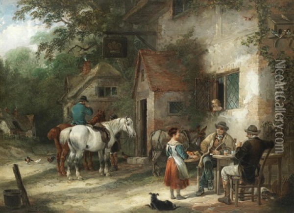 Outside The Crown Inn Oil Painting - Charles Shayer