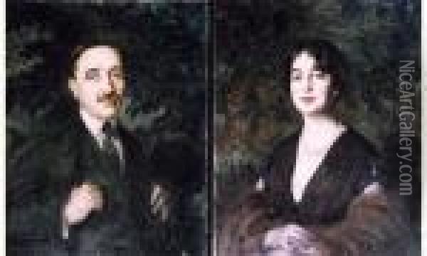 Deux Portraits (homme Et Femme) Oil Painting - Leopold Pilichowski
