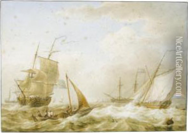 Ships At Sea Oil Painting - Martinus Schouman