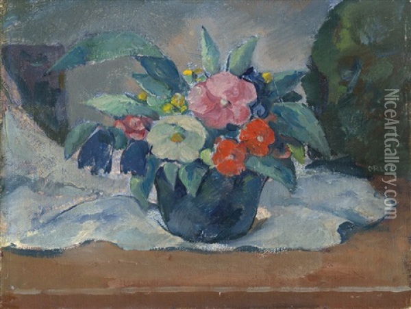 Sommerblumen In Blauer Vase Oil Painting - Emil Orlik