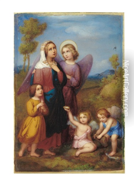 Schutzengel Und Putten Begleiten Mutter Mit Kleinem Madchen Oil Painting - Maria (Anna Maria) Ellenrieder